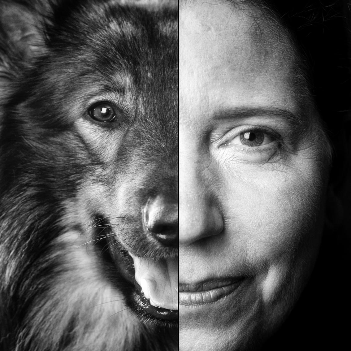 Hund, Mensch, portrait schwarz-weiß